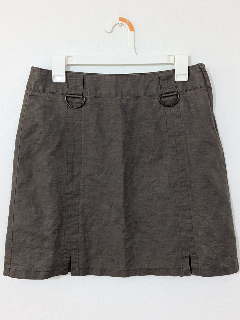 Iceberg Vintage Y2K Linen Mini Skirt Split Hem Metal Loop Detail Green Large L